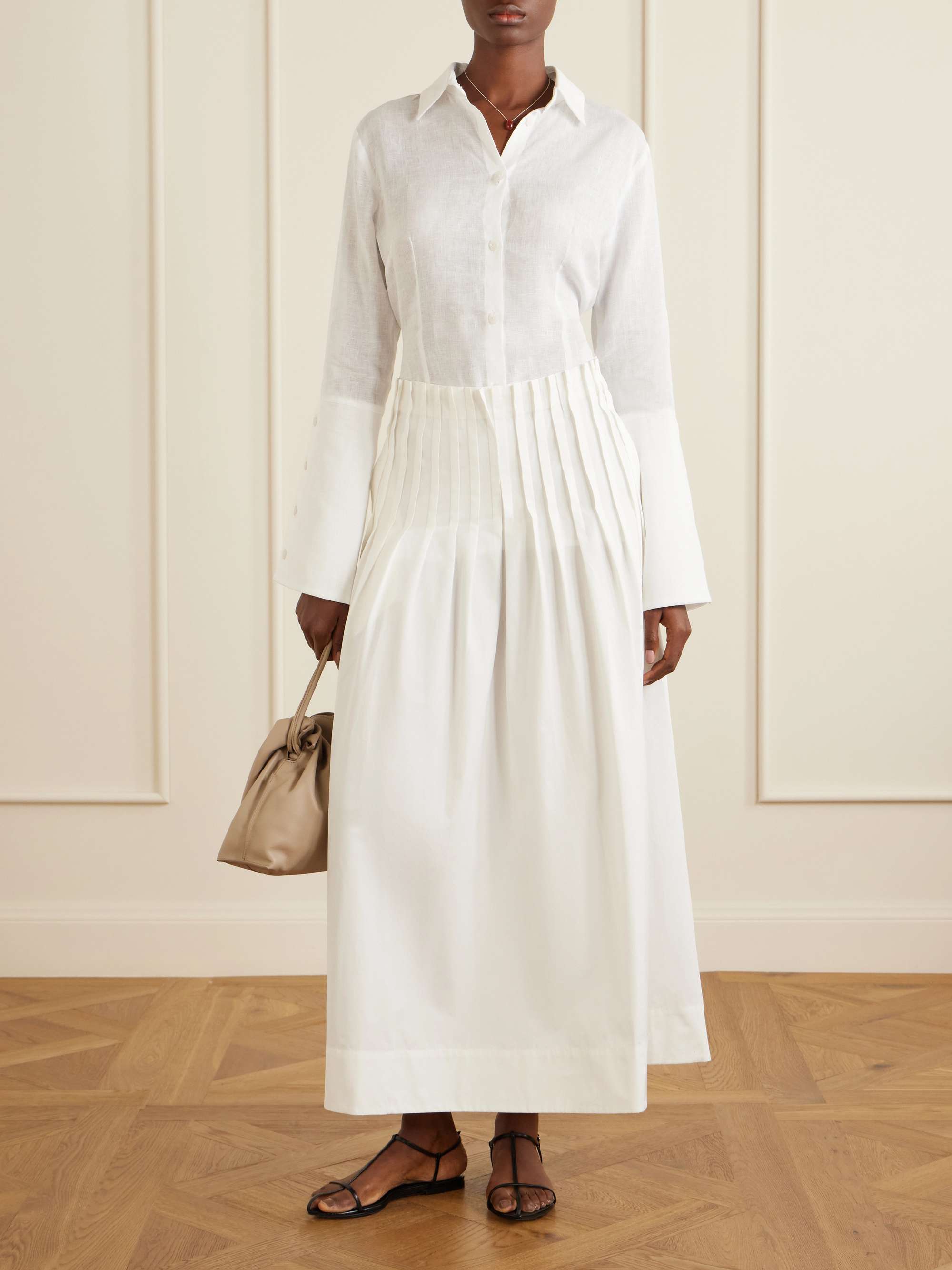 Pleated Cotton-Poplin Maxi Skirt