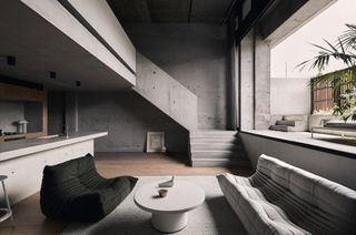 concrete and grey interior living space