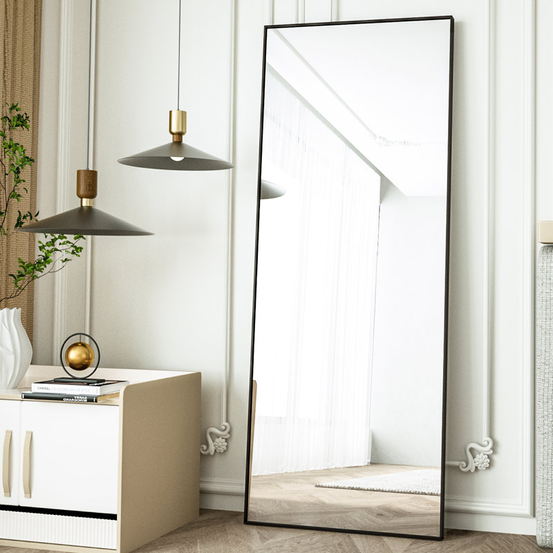 Latitude Run® Aluminum Alloy Framed Full Length Mirror With Stand Rectangle Wall Mirror & Reviews | Wayfair