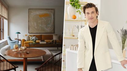 Living room with large artwork and Jeremiah Brent