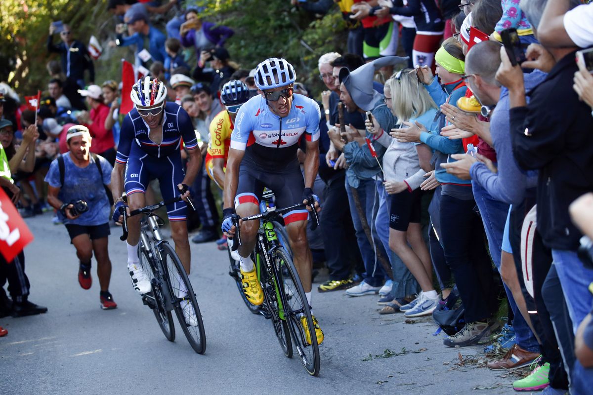 Michael Woods (Canada) attacks on the H&ouml;ll climb