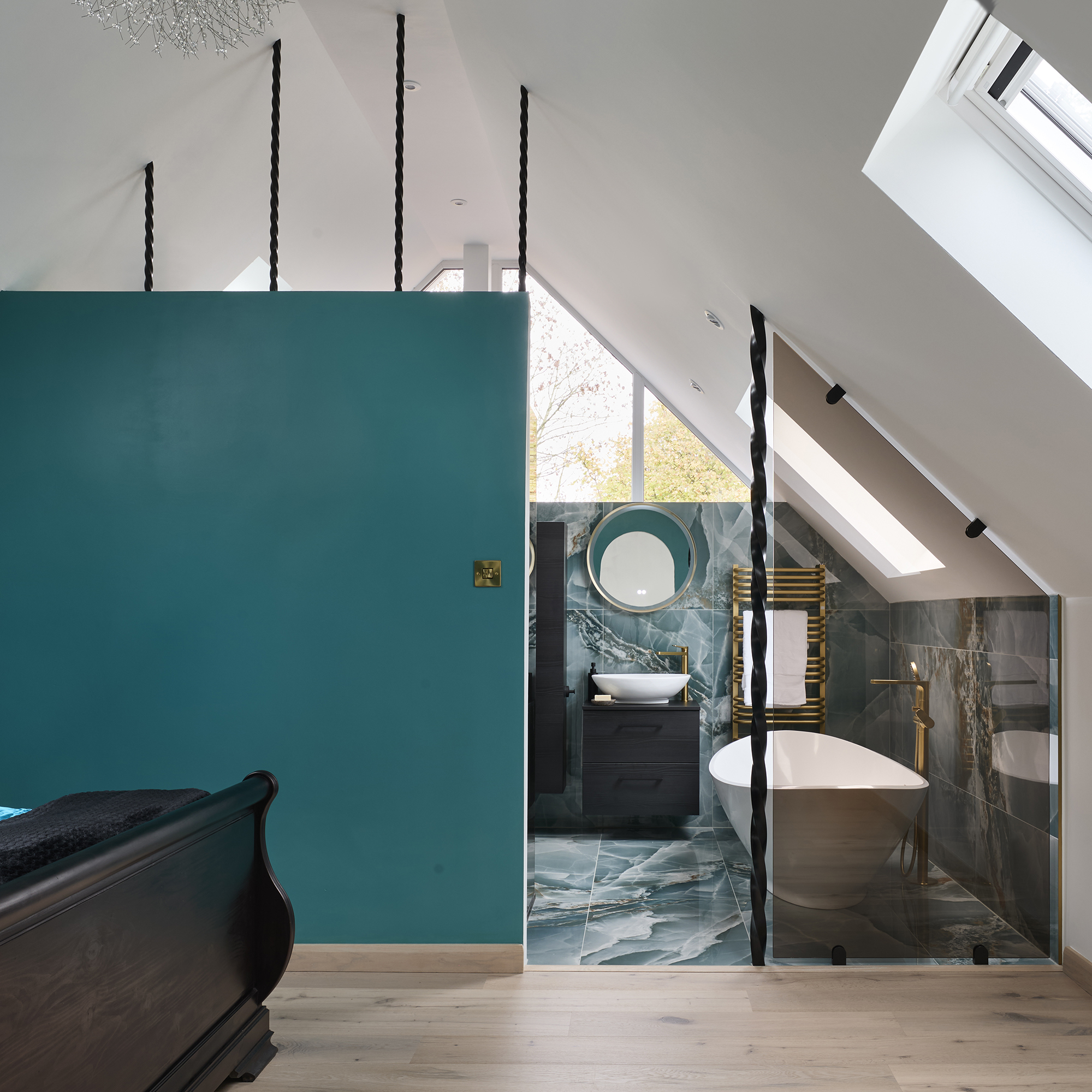 BC Designs teal ensuite bathroom