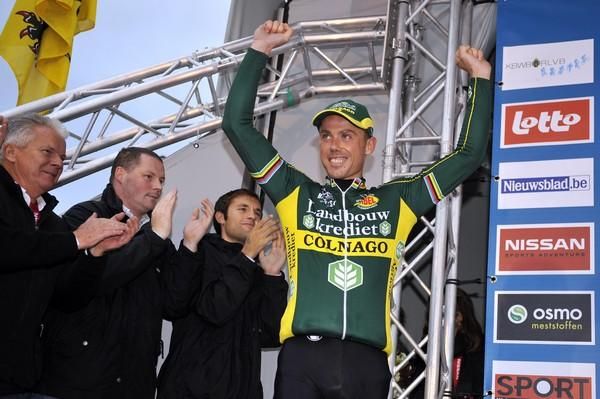 Sven Nys (Landbouwkrediet-Colnago) celebrates his victory in the Superprestige opener on Sunday.