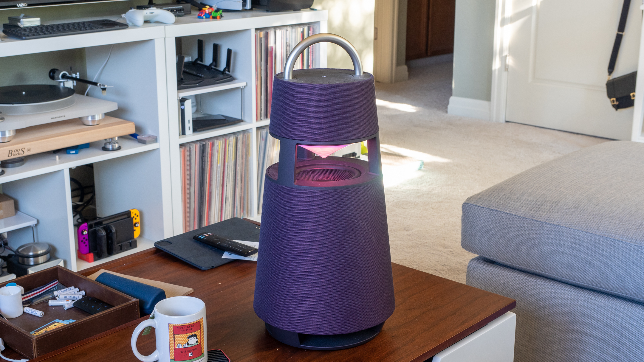 The Xboom 360 on a table in the kitchen.