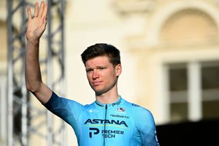 TURIN ITALY MAY 06 Aleksander Vlasov of Russia and Team Astana Premier Tech during the 104th Giro dItalia 2021 Team Presentation at Castello el Valentino Mask Covid safety measures girodiitalia Giro on May 06 2021 in Turin Italy Photo by Stuart FranklinGetty Images