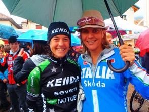 Off to the podium ceremony in Lamosano, but first Mary McConneloug catches up with Paola Pezzo for a bit.