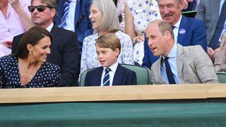 Catherine, Duchess of Cambridge, Prince George of Cambridge and Prince William, Duke of Cambridge attend The Wimbledon Men's Singles Final