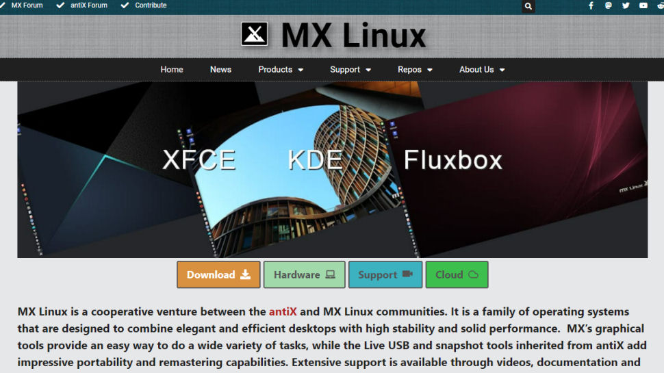 Tangkapan layar situs web untuk MX Linux