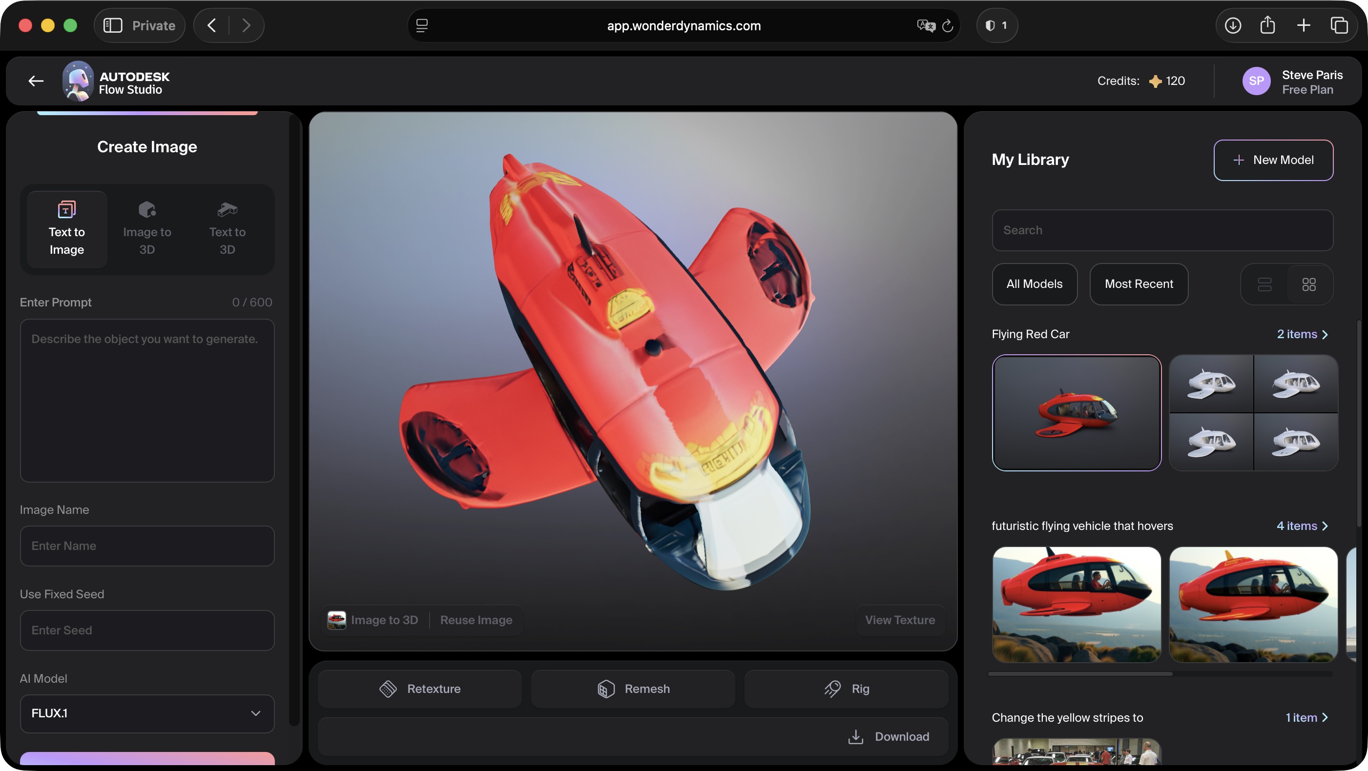 Using Wonder Tools in Autodesk Flow Studio to see what 3D models we can create with AI