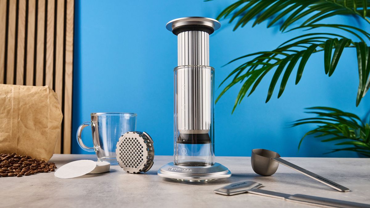 a glass AeroPress premium with aluminum flourishes 