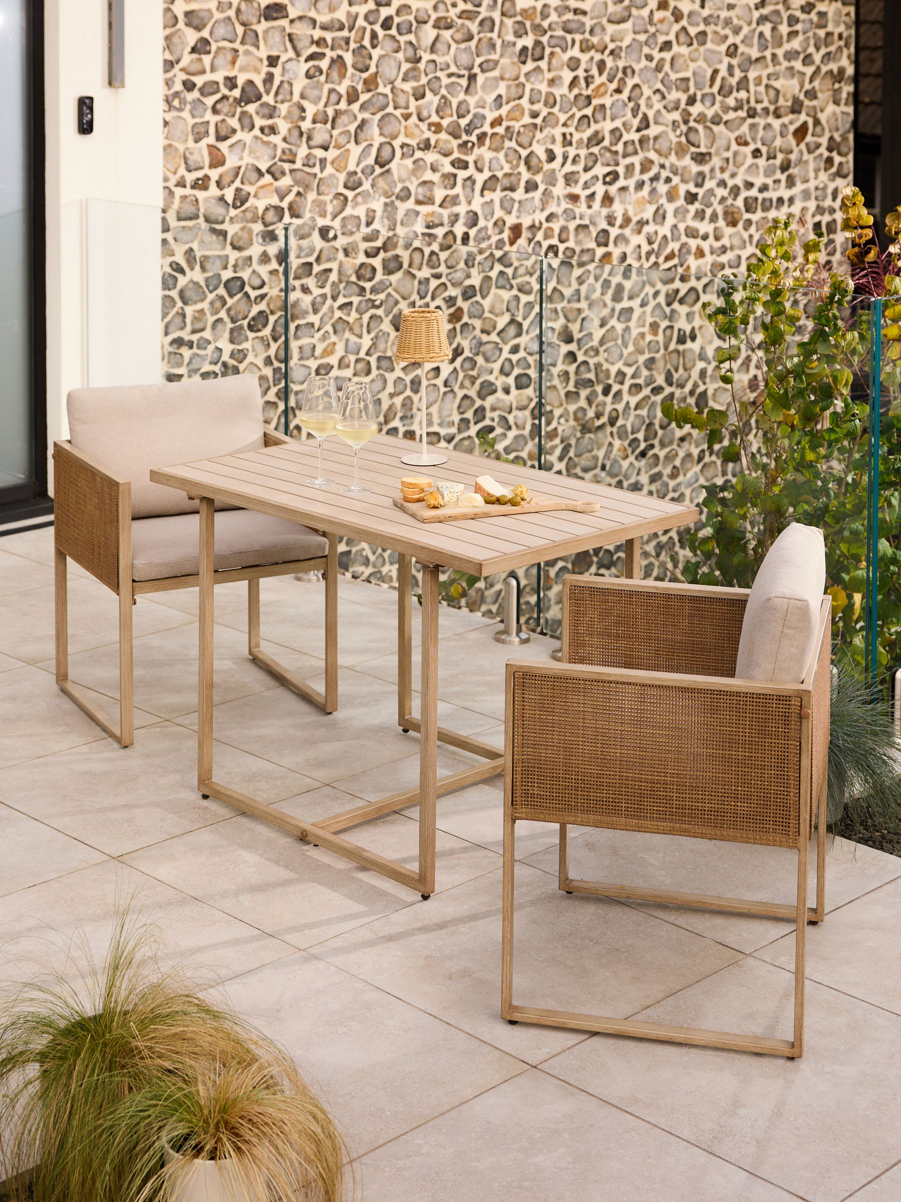 Natural Abel 2 Seater Rattan Garden Dining Table and Chairs Set