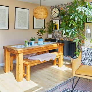 dining room with wooden table and benches