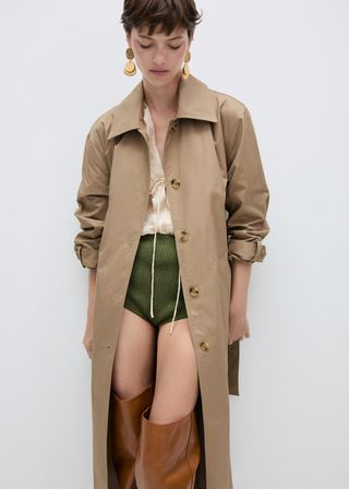 Cotton Trench Coat With Shirt Collar