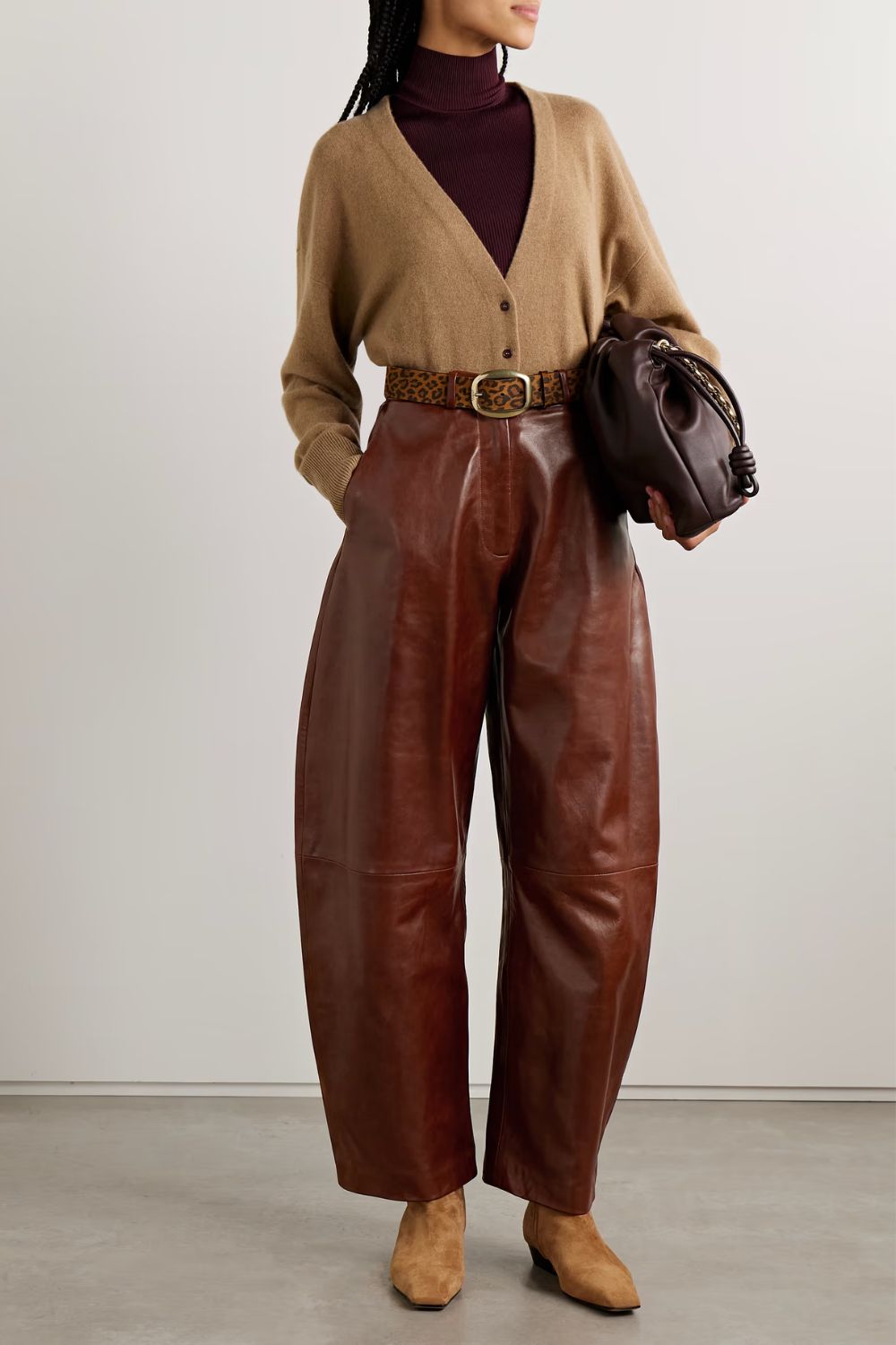 Nour Hammour Leather barrel-leg pants
