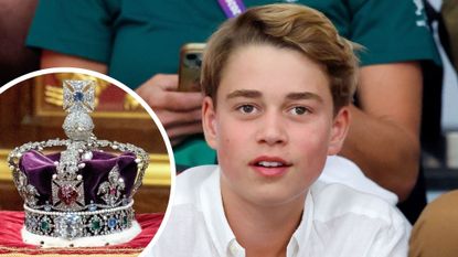 A roundel showing the Imperial State Crown over a picture of Prince George watching the 2026 Commonwealth Games