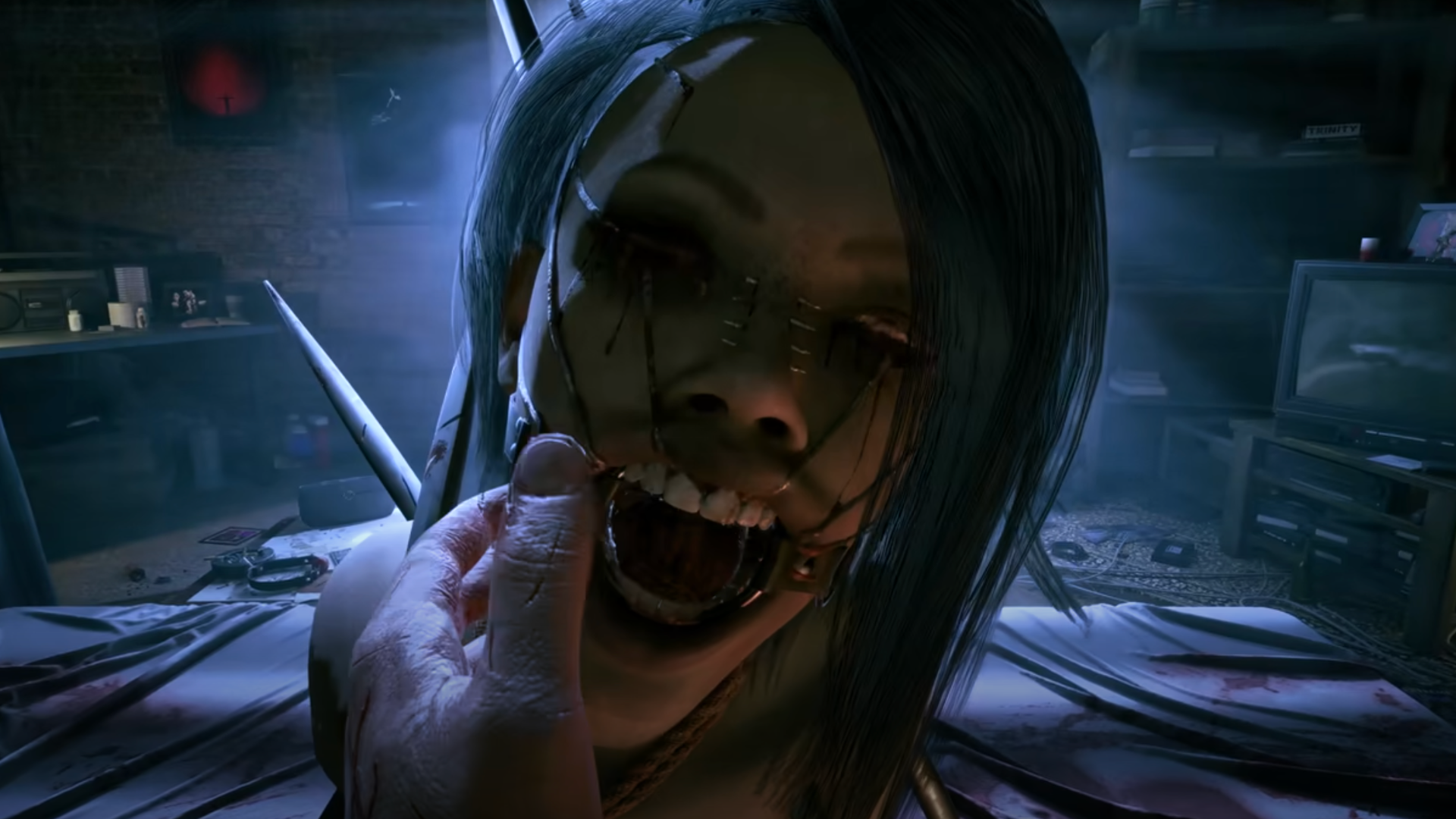 Sunny bleeds from the mouth while tied up on a soiled bed