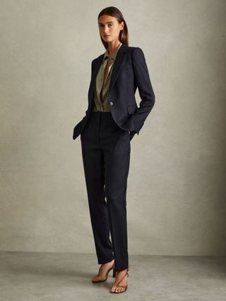 Textured Single Breasted Suit Blazer in Navy