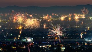 Fireworks light up the sky over Los Angeles.