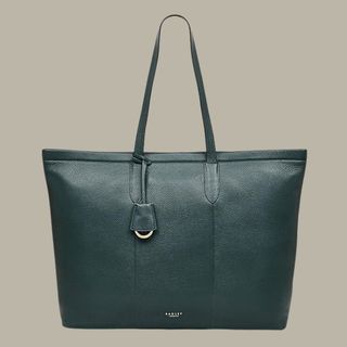 flat lay of large green Radley handbag