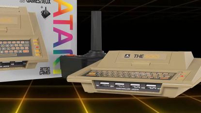 THE400 Atari plug and play console next to box and joystick