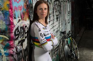 Annemiek van Vleuten (Orica-Scott) shows off her new time trial world champion's kit on a graffiti background