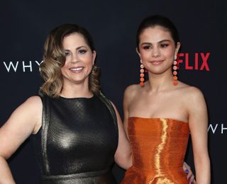Mandy Teefey and Selena Gomez attend the premiere of '13 Reasons Why' in 2017.