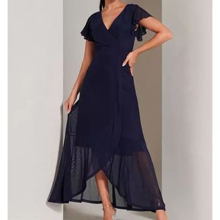 Racquell Mesh Wrap Neck Maxi Dress, Navy