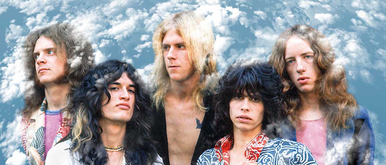 Aerosmith as they appeared on the cover of their debut album