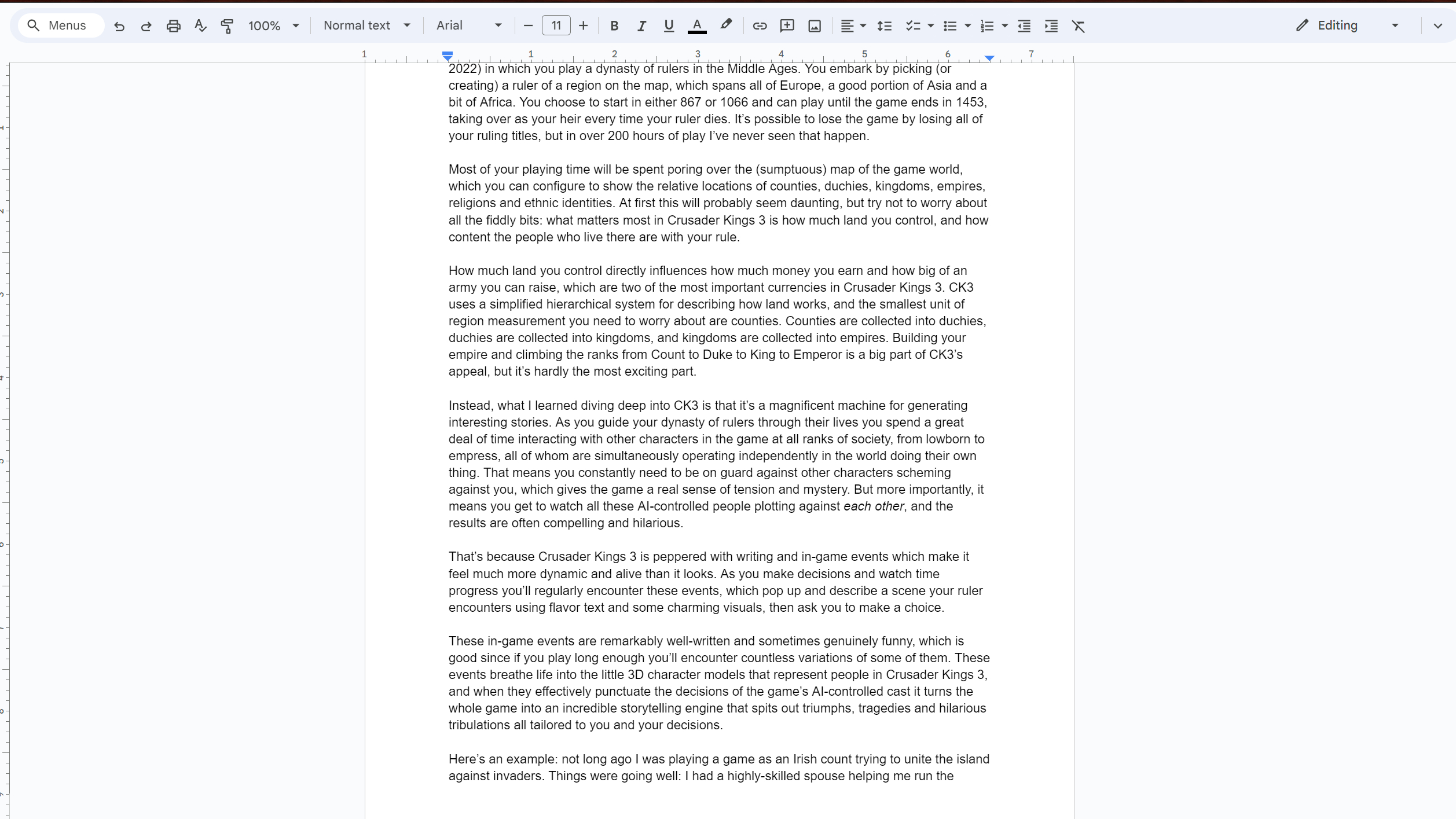 Una captura de pantalla de Google Docs que muestra el modo compacto