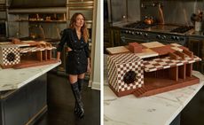 Kelly Wearstler with her California modern gingerbread house designed for Flamingo Estate