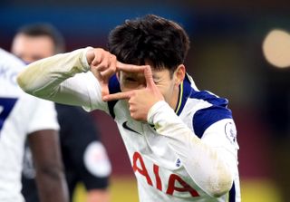 Tottenham Hotspur’s Son Heung-min celebrates scoring his side’s first goal of the game during the Premier League match at Turf Moor, Burnley