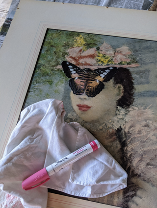 altered thrift store art portrait