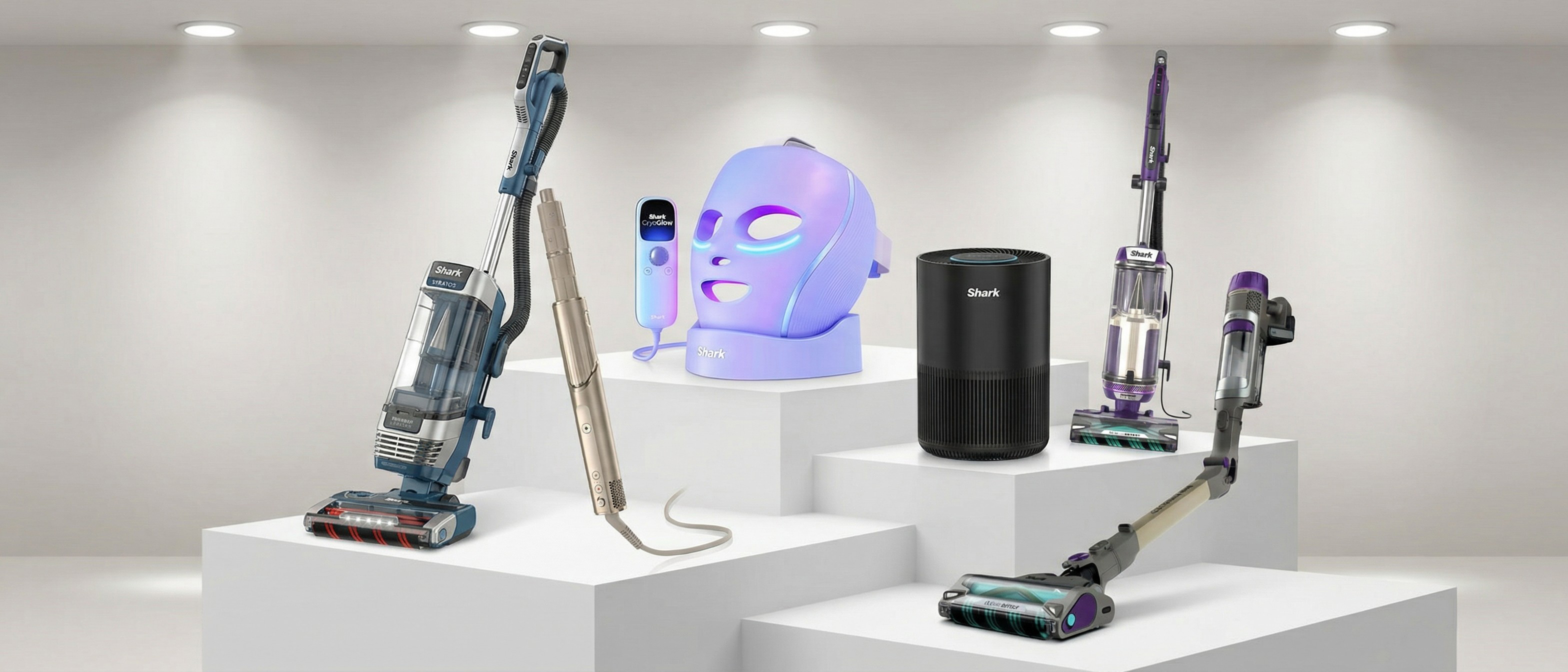 Selection of Shark products on a podium