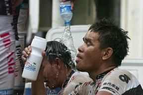 Stage runner-up Harif Saleh (Terengganu Cycling Team) from Malaysia cools down after the finish in Chengmai.