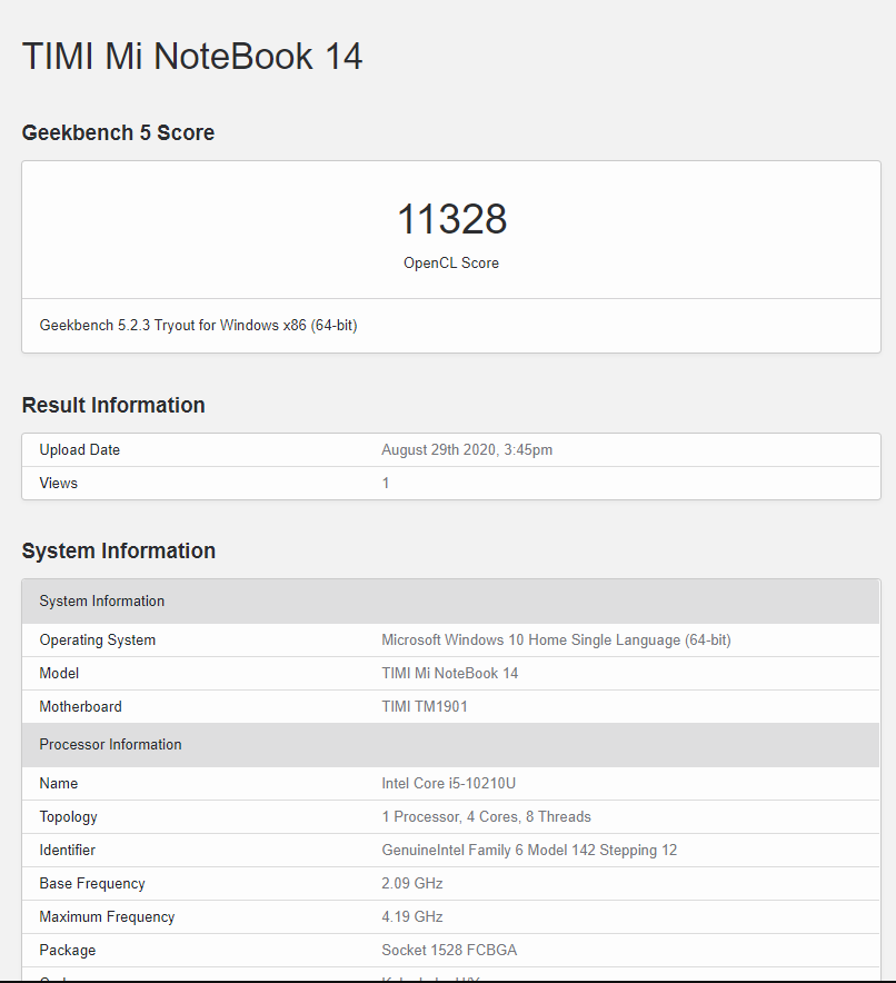 Geekbench test