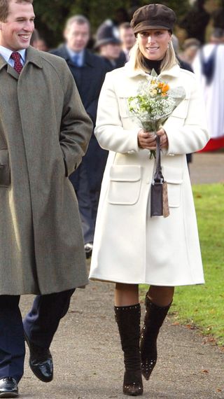 Peter Phillips and Zara Tindall walk in Norfolk on Christmas Day 2003