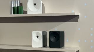 Samsung Music Studio 7 speakers on a shelf