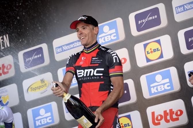 Philippe Gilbert (BMC) celebrates his win at De Brabantse Pijl
