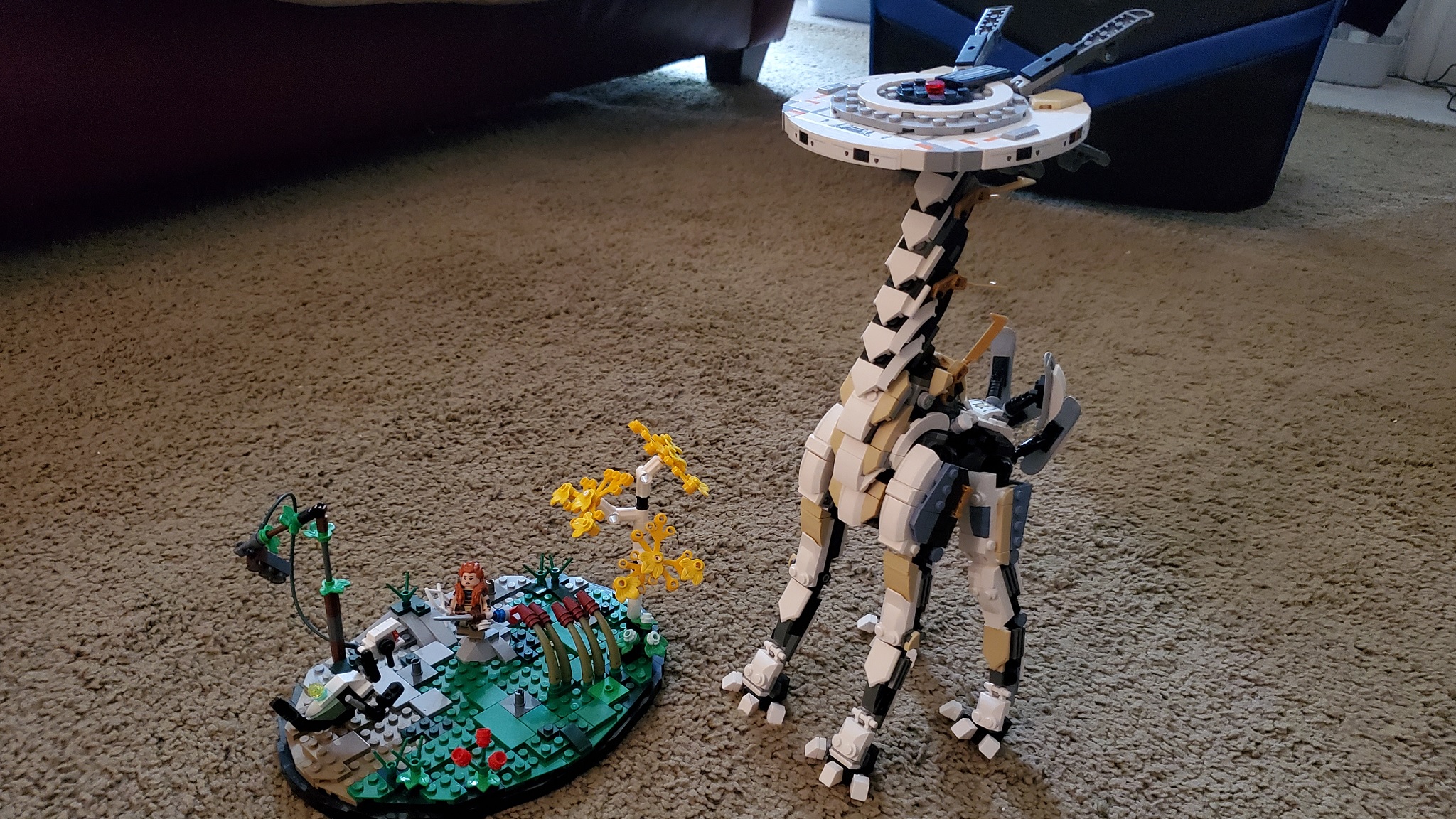 LEGO Tallneck with Aloy and Watcher on the floor