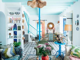 living room color with light blue ceiling paint and furnishings