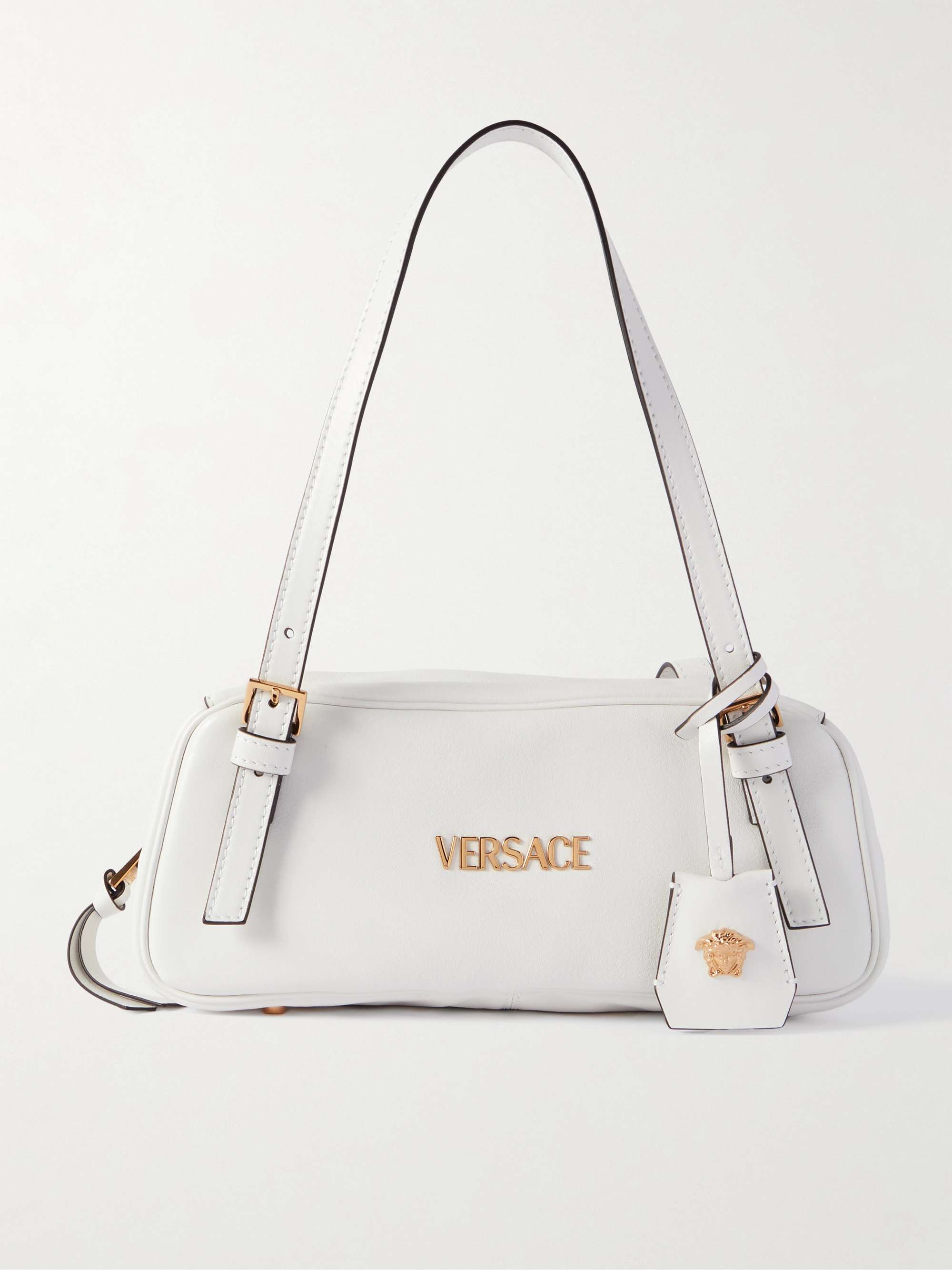 Tag Embellished Leather Shoulder Bag