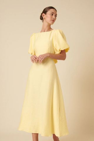 Nobody's Child Butter Yellow Puff Sleeve Zola Midi Dress