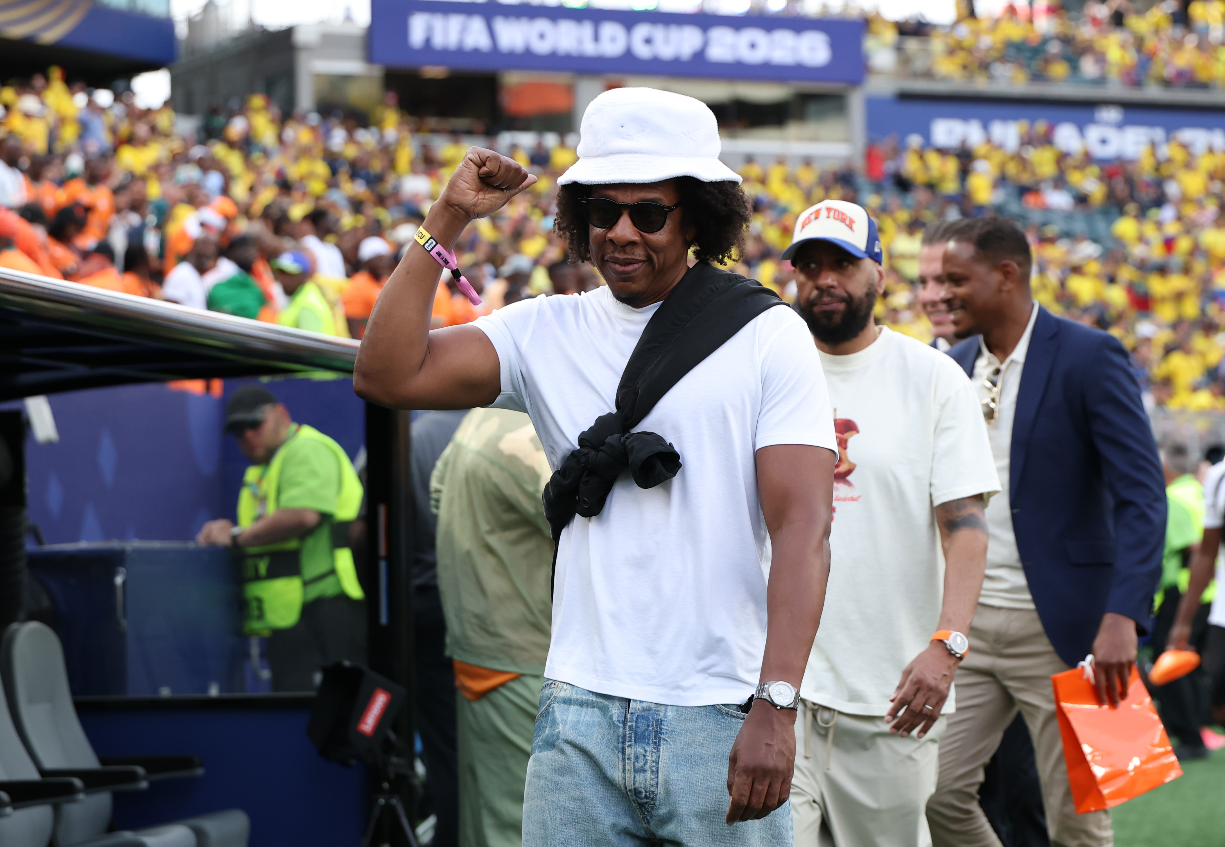 PHILADELPHIA, PENNSYLVANIA - JUNE 14: Jay-Z is seen before the FIFA World Cup 2026 Group E match between Cote D&amp;apos;Ivoire and Ecuador at Philadelphia Stadium on June 14, 2026 in Philadelphia