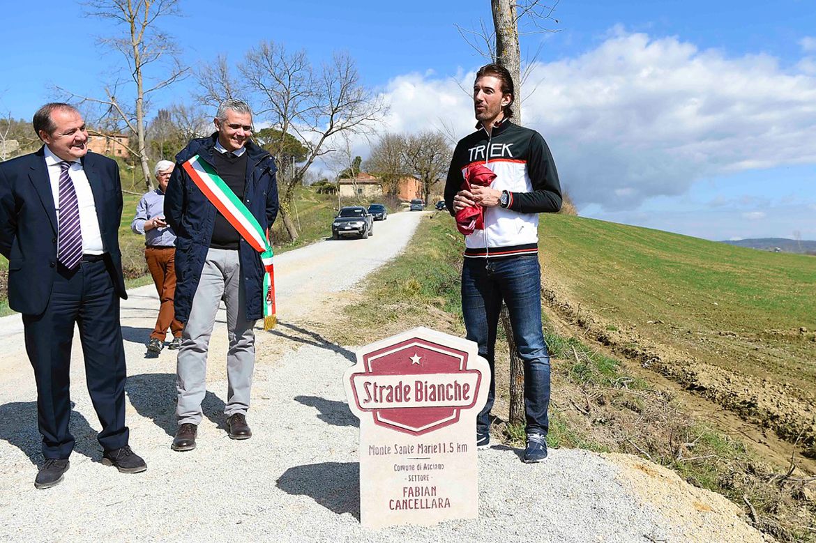 Three-time former winner Fabian Cancellara honored ahead of the 11th Strade Bianche