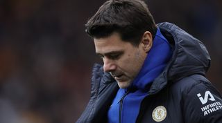 Chelsea manager Mauricio Pochettino looks dejected after defeat to Wolves in December 2023.