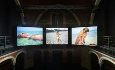Nan Goldin, ‘Sisters, Saints, Sibyls’, installation view at The Welsh Chapel, London: people on three screens