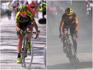 Annemiek van Vleuten and Wout van Aert on the white gravel roads of Strade Bianche