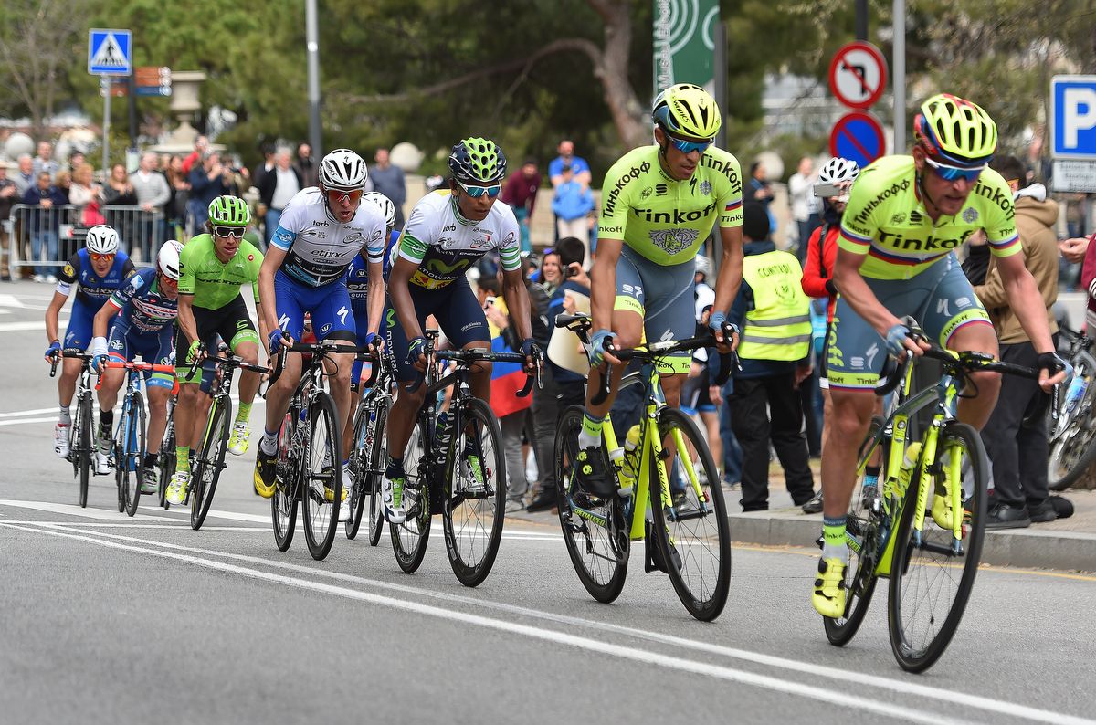 Yury Trofimov leading Tinkoff teammate Alberto Contador and the GC men during one of the circuits