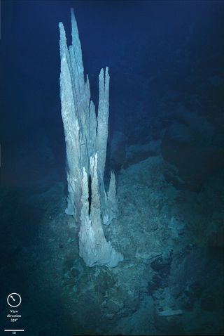 A portion of the "Lost City" hydrothermal vents in the Atlantic Ocean, which may be most similar to what is happening on Enceladus.