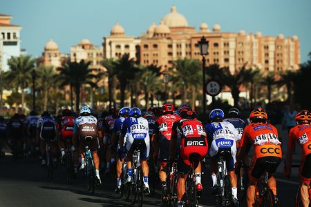 The peloton during stage 2 at the Tour of Qatar